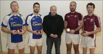  ??  ?? Robert Byrne and Michael Busher (Bridgetown), Junior ‘B’ doubles winners (left), with Alan O’Neill and runners-up Ian Curran and Seán Stanners (St. Martin’s).