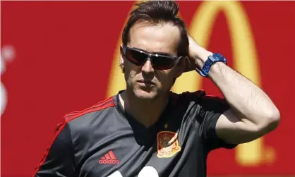  ?? Photograph: Javier Etxezarret­a/EPA ?? Julen Lopetegui at Spain training on Tuesday, his final full day in the job.