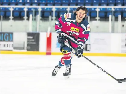  ?? Picture: Mhairi Edwards. ?? Stars player Lukas Lundvald in the Pink the Rink strip to be worn on Sunday.
