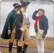  ??  ?? Langhorne Mayor Chris Blaydon salutes Gen. Washington.