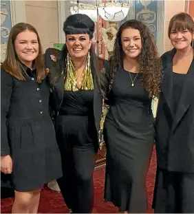  ??  ?? Gore’s Jenny Mitchell, second from right, and Tami Neilson are flanked by Mitchell’s sisters. Mitchell has two songs in the shortlist for this year’s MLT Songwritin­g Awards, one of which was co-written with Neilson.