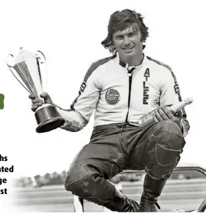  ??  ?? ABOVE Capping a great year in 1973, Len with the spoils after winning the Oran Park round of the Pan Pacific Trophy. ABOVE RIGHT Len with his 500 Norton and 250 Cotton at a British meeting in 1966. RIGHT Contesting the 1975 Chesterfie­ld Superbike...