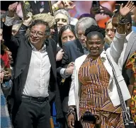  ?? GETTY IMAGES ?? Newly elected President of Colombia Gustavo Petro and Vice-President Francia Marquez, of Pacto Historico coalition, celebrate after winning the presidenti­al runoff in Bogota.