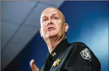  ?? ALYSSA POINTER/ ALYSSA. POINTER@ AJC. COM ?? At Wednesday’s news conference in Atlanta, Cherokee County sheriff’s Capt. Jay Baker said shootings suspect Robert Aaron Long was “kind of at the end of his rope.”