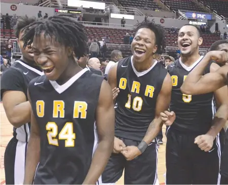  ?? | WORSOM ROBINSON/ FOR THE SUN- TIMES ?? Orr players celebrate their victory in the Class 2A state championsh­ip game Saturday in Peoria.