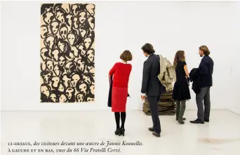  ??  ?? ci-dessus, des visiteurs devant une oeuvre de Jannis Kounellis. à gauche et en bas, vues du 66 Via Fratelli Cervi.