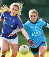  ??  ?? Tipperary’s Cora Maher in action against Dublin’s Aoife Kane during the Lidl Ladies football clash