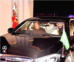  ?? — Reuters photo ?? Pakistani Prime Minister Imran Khan (left) drives a vehicle as he receives Mohammed Salman on his arrival at Pakistan Air Force (PAF) Nur Khan Base in Rawalpindi, Pakistan.