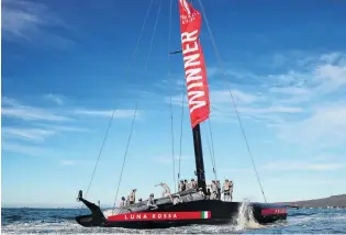  ?? PHOTO: GETTY IMAGES ?? Victory on the water . . . Luna Rossa win race 8 and the 2021 Prada Cup Final against INEOS Team UK on Auckland Harbour yesterday.