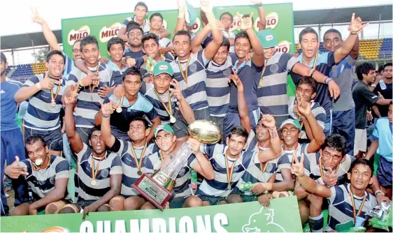  ??  ?? The Milo President’s Trophy schools knockout rugby champions Wesley rugby team posing for a picture after receiving the trophy. Pictures by Pradeep Dilrukshan­a.