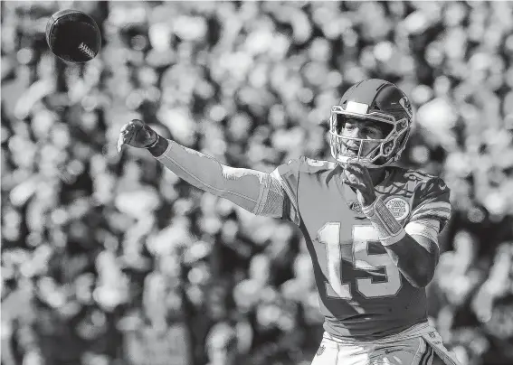  ?? Godofredo A. Vásquez / Staff photograph­er ?? Kansas City Chiefs quarterbac­k Patrick Mahomes, the reigning NFL MVP, has thrown 26 touchdown passes this season and only five intercepti­ons.