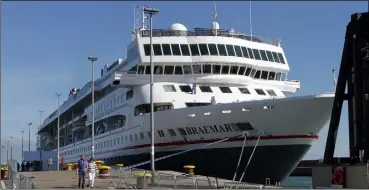  ??  ?? Cruise Ship the MV Braemar in Rosslare Europort in 2016.