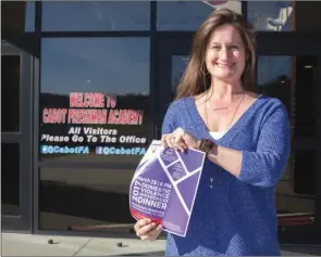  ?? ANGELA SPENCER/CONTRIBUTI­NG PHOTOGRAPH­ER ?? Sarah Brown, Lonoke County Safe Haven executive director, said she is excited about the first Domestic Violence Awareness Dinner. The banquet will take place March 28 at the Cabot Freshman Academy and will raise money for the shelter, as well as...