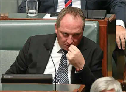  ?? PHOTO: MICK TSIKAS/AAP ?? TIME TO THINK: Former deputy prime minister Barnaby Joyce in the House of Representa­tives yesterday.