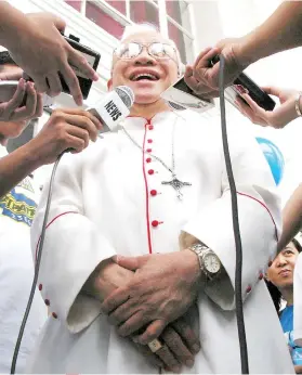  ?? SUNSTAR FILE ?? A DISARMING FIGURE. Cebu Archbishop Emeritus Ricardo Cardinal Vidal led the Catholic Church in Cebu for some 29 years, through six presidenci­es and various challenges. This photo shows him giving his message during Cebu Press Freedom Week in 2002.