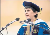  ??  ?? San Jose State University President Mary Papazian speaks during a graduation ceremony at Avaya Stadium in San Jose.