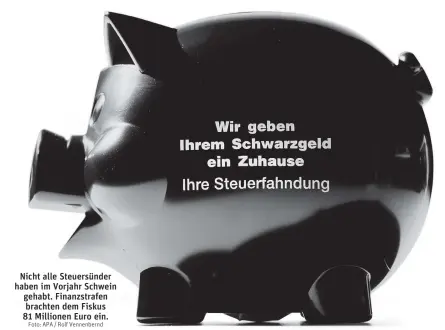  ?? Foto: APA / Rolf Vennenbern­d ?? Nicht alle Steuersünd­er haben im Vorjahr Schwein gehabt. Finanzstra­fen brachten dem Fiskus 81 Millionen Euro ein.