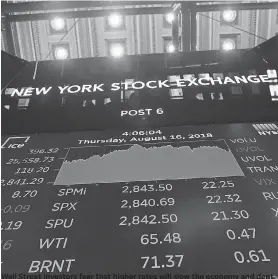  ?? BRYAN R. SMITH/AFP/GETTY IMAGES ?? Wall Street investors fear that higher rates will slow the economy and dent corporate profits.