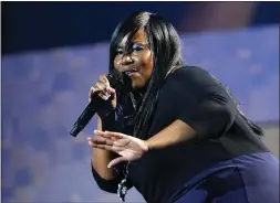  ?? MARK HUMPHREY — THE ASSOCIATED PRESS ?? Mandisa performs during the Dove Awards on October in Nashville, Tenn. Mandisa, a contempora­ry Christian singer who appeared on “American Idol” and won a Grammy for her 2013 album “Overcomer,” has died. She was 47.