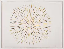  ??  ?? Matt Magee’s “Burst,” 2020, gold foil on Arches paper, 25x32 inches.