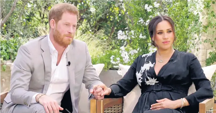  ??  ?? The Duke and Duchess of Sussex in a clip from their interview with Oprah Winfrey to be broadcast in the US on Sunday