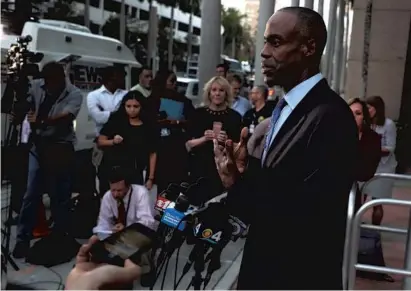  ?? CARLINE JEAN/SUN SENTINEL ?? Broward Schools Superinten­dent Robert Runcie speaks to the media Tuesday after critics attempted to have him fired for his reaction to the Parkland shooting. The board voted 6-3 not to fire him.