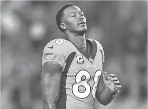  ?? RON CHENOY/USA TODAY SPORTS ?? Broncos wideout Demaryius Thomas has scored 60 TDs almost midway through his ninth season with the team.