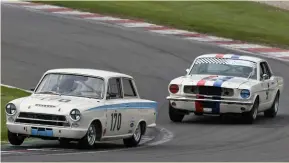  ??  ?? Marcus Jewell and Ben Clucas put one over the V8s in Pre ’66 Tourers