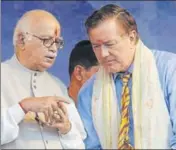  ?? AFP PHOTO ?? LK Advani with Larry Pressler on 24 September, 2003.