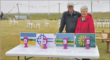  ?? 15_T30_Tiree Show_01 ?? A public vote for an island flag was taken with tiddlywink­s, organised by Ian Gillies and Annine Maclean and other Tiree Flag Group members.