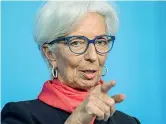  ?? ?? Presidente Al vertice della Banca centrale europea, la francese Christine Lagarde, 66 anni