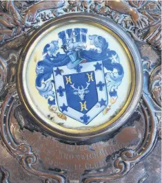  ??  ?? Borough coat of arms on the shield that was presented by West Bromwich Albion FC