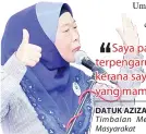  ??  ?? DATUK AZIZAH MOHD DUN
Timbalan Menteri Pembanguna­n Wanita, Keluarga dan Masyarakat