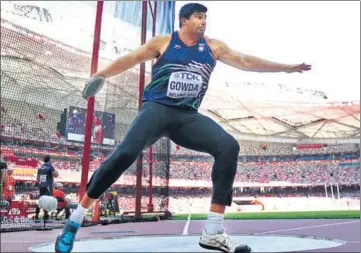  ??  ?? Vikas Gowda, who has not been in prime form of late, won the 2015 Asian gold by throwing a distance of 62.03 metres. GETTY IMAGES