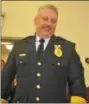  ?? BARRY TAGLIEBER — FOR DIGITAL FIRST MEDIA ?? New Phoenixvil­le Police Chief Thomas Sjostrom is all smiles after being sworn in during Wednesday night’s borough council meeting.