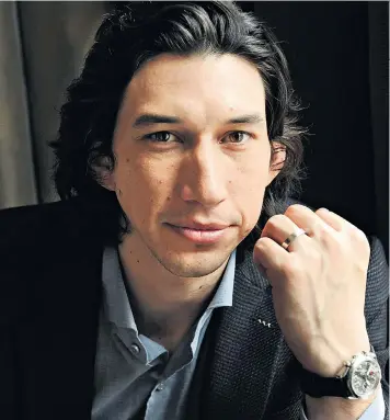  ??  ?? Anxious: Adam Driver, above, admits he is a perfection­ist who ‘notices all the mistakes’; as Kylo Ren in The Force Awakens, left; with Jessa Johansson in Girls, right