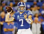  ?? Michael Clubb / Associated Press ?? Kentucky quarterbac­k Will Levis throws a pass during the first half against Northern Illinois in Lexington, Ky., on Saturday.