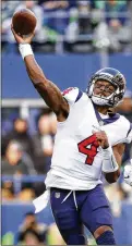  ?? ASSOCIATED PRESS 2017 ?? While the NFL allowed him to practice without restrictio­n with his team this summer, Deshaun Watson did not play in any of the Texans’ three exhibition games.