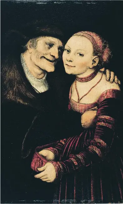  ?? FOTO: MNAC (JORDI CALVERAS) ?? Parella amorosa desigual (1517), de Lucas Cranach el Vell. Pertany al llegat de Francesc Cambó.