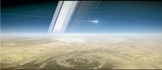  ?? IMAGES: NASA ?? An artist’s rendition of what Cassini’s last moments above Saturn will look like. The space probe will go out in a blaze of glory after 13 years exploring the ringed planet and its moons.