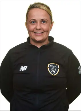  ??  ?? Lizzy Kent, assistant coach to the Republic of Ireland women’s Under-19 soccer team, at a photo call for the squad in early March.