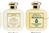  ??  ?? Melograno Gardenia Fresia Cala Rossa Tart + powdery + forest-y. Another single fresh floral with gardenias. Single-note everyday perfume with freesia. Wild lavender + mint + eucalyptus.