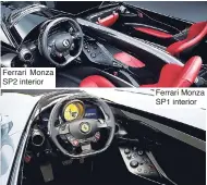  ??  ?? Ferrari Monza SP2 interior Ferrari Monza SP1 interior