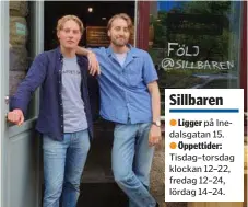  ?? FOTO: PRIVAT ?? NYÖPPNAT. Olle (till vänster) och Moltas Nordin har öppnat Sillbaren på Inedalsgat­an 15.