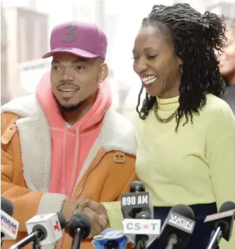  ?? JOSHUA LOTT/GETTY IMAGES ?? Chance the Rapper just announced he is hosting another fundraiser for mayoral candidate Amara Enyia later this month at Chicago Chop House.