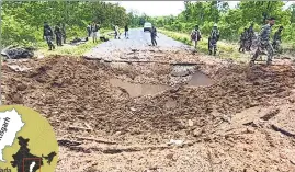 ?? PTI ?? The blast, the worst attack in the thickly forested region since April 2021, left an eight-foot crater on the ground, with mangled parts of the vehicle strewn about.