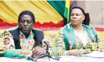  ?? - Picture: Joseph Manditswar­a ?? Zanu PF National Political Commissar, Cde Mike Bimha (left) and Secretary for Women Affairs, Cde Mabel Chinomona address the media at the party’s headquarte­rs in Harare yesterday.