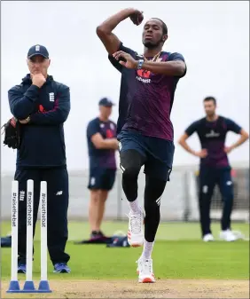  ??  ?? Jofra Archer returns to the nets after his five days in isolation following an unauthoris­ed trip to Hove