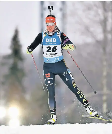  ?? FOTO: ANDERS WIKLUND/DPA ?? Setzt in diesem Jahr wieder alles auf den Höhepunkt: Denise Herrmann-Wick richtet ihren gesamten Formaufbau auf die WM in Oberhof aus.