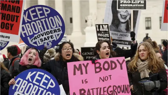  ?? (Reuters) ?? ‘FORTY-FIVE YEARS after the landmark Roe v. Wade decision, which so many of us cheered as finally giving a woman the right to make her own reproducti­ve choices, that right is steadily eroding.’
